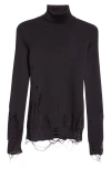 Mm6 Maison Margiela Ripped Virgin Wool Blend Turtleneck Sweater In Black