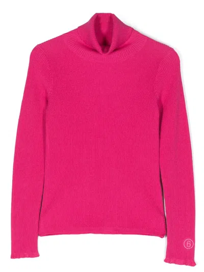 Mm6 Maison Margiela Kids' Roll-neck Long-sleeve Top In Pink