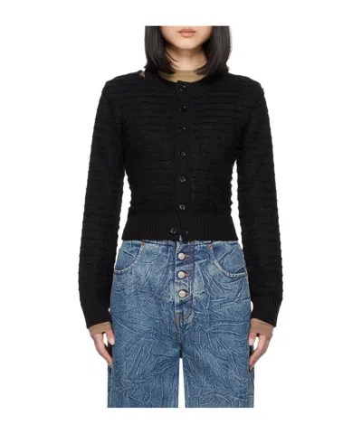Mm6 Maison Margiela Rough Knitted Long-sleeved Cardigan In Black