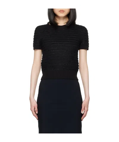 Mm6 Maison Margiela Rough Knitted Short-sleeved Sweater In Black