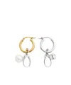 Mm6 Maison Margiela Mixed Metal Pendant Earrings With Pearl And Crystal In White