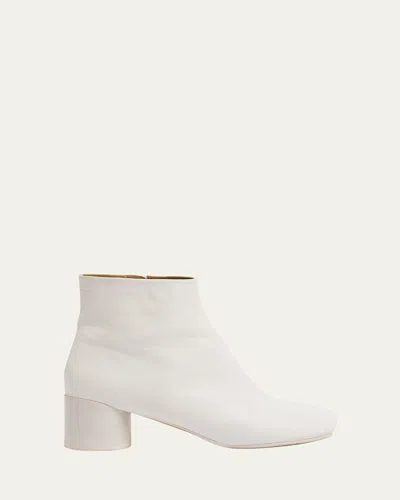 Mm6 Maison Margiela Round Heel Leather Ankle Bootie In White