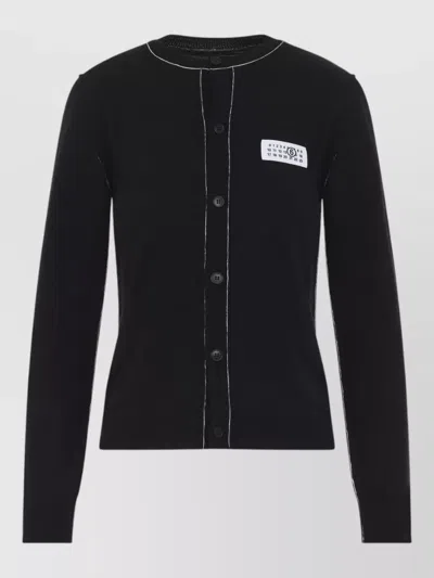 Mm6 Maison Margiela Round Neck Cardigan Long Sleeves Pockets Stitching In Black