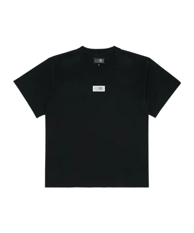 Mm6 Maison Margiela Mm6 By Maison Margiela Relaxed-fit Black Cotton T-shirt With Front Logo Patch