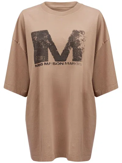 Mm6 Maison Margiela Round Neck T-shirt In Nude