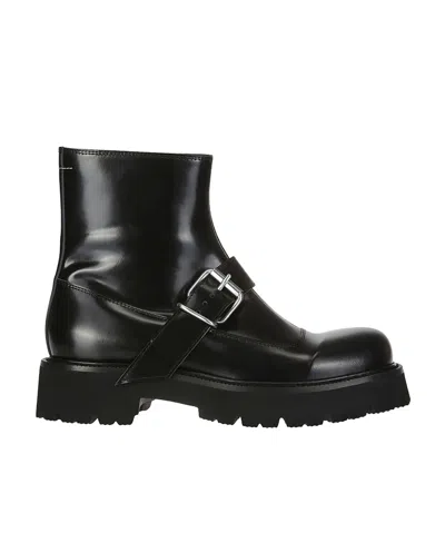 Mm6 Maison Margiela Round-toe Leather Ankle Boots In Black