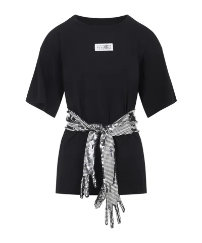 Mm6 Maison Margiela Roundneck Label T-shirt In Black