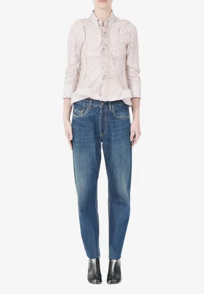 Mm6 Maison Margiela Ruffled Stripe Shirt In Pink