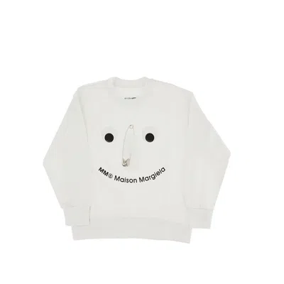 Mm6 Maison Margiela Safety Pin Face Crewneck Sweatshirt Kids In Gray