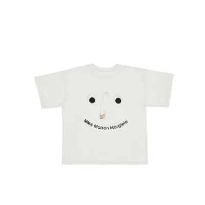 Mm6 Maison Margiela Safety Pin Face Print T-shirt Kids In White