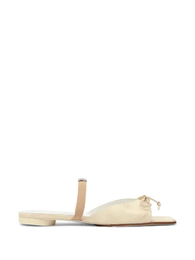 Mm6 Maison Margiela Off-white Bow-detailed Leather Slingback Sandals In Brown