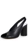 Mm6 Maison Margiela Block Heel Leather Open Toe Sandals In Black