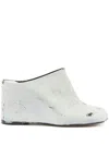 Mm6 Maison Margiela Distressed Leather Wedge Heel Slippers In White