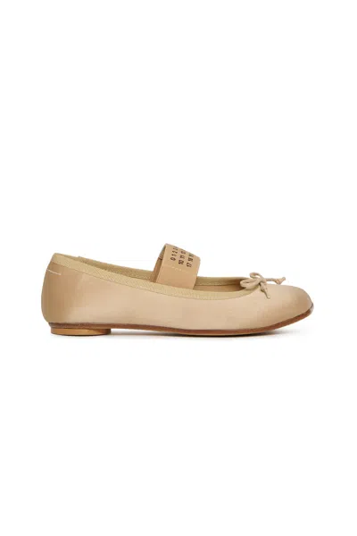 Mm6 Maison Margiela Kids' Ballerine In Satin Con Numeric Logo In Beige