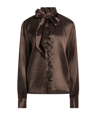 Mm6 Maison Margiela Satin Blouse With Bow In Black
