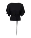 Mm6 Maison Margiela Satin-finish Flutter-sleeves Top In Black