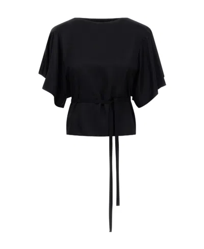 Mm6 Maison Margiela Satin-finish Flutter-sleeves Top In Black