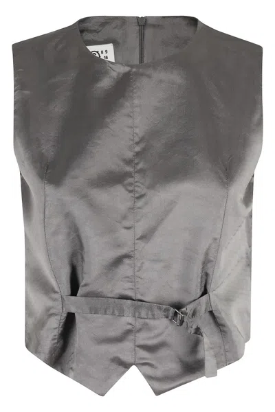 MM6 MAISON MARGIELA SATIN-FINISH GREY GILET WITH STRUCTURED BELT