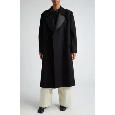 Mm6 Maison Margiela Wool Blend Coat With Satin Lapel In Black