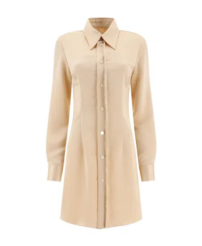 Mm6 Maison Margiela Satin Long-sleeve Shirt Dress In Nude