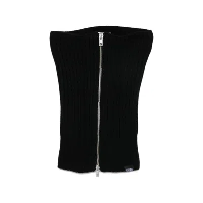 Mm6 Maison Margiela Ribbed-knit Zip-up Scarf In Black