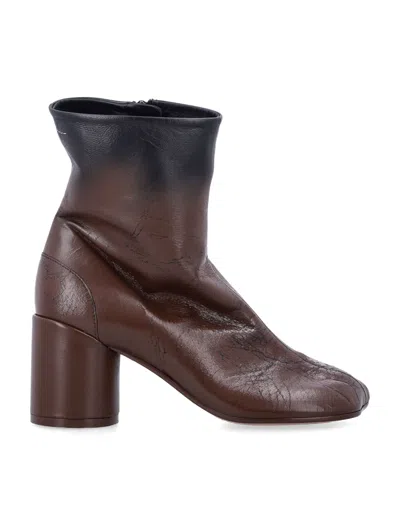 Mm6 Maison Margiela Sculptural Anatomic Mini Ankle Boots With Block Heel In Brown