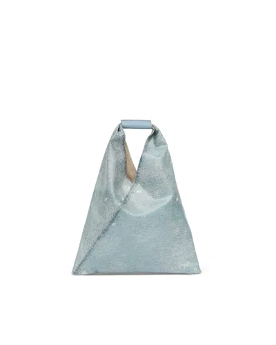Mm6 Maison Margiela Sculptural Bleached Denim Tote Bag With Transformable Design In Blue