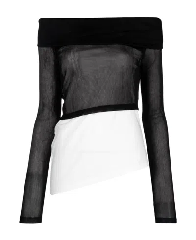 Mm6 Maison Margiela Semi-sheer Asymmetric Top In Black