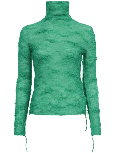 Mm6 Maison Margiela Semi-sheer Roll-neck Jumper In 645 Green