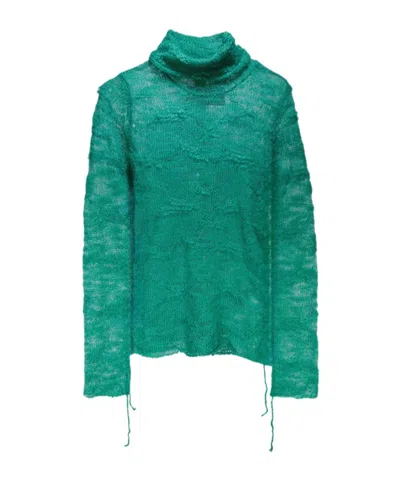 Mm6 Maison Margiela Semi-sheer Roll-neck Jumper In Green