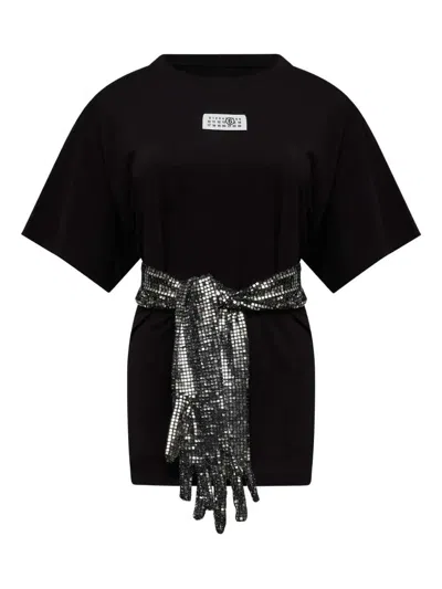 Mm6 Maison Margiela Short-sleeve Black T-shirt With Disco-style Gloves