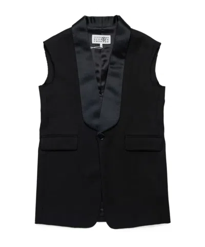 Mm6 Maison Margiela Kids' Shawl-contrasting-lapels Vest In Black