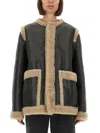 Mm6 Maison Margiela Mm6 By Maison Margiela Textured Black Shearling Jacket With Plush Trim In Blue