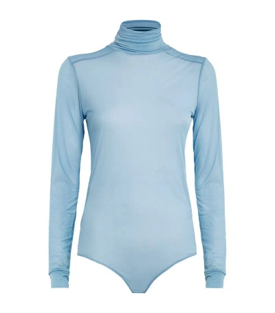 Mm6 Maison Margiela Sheer Rollneck Bodysuit In Blue