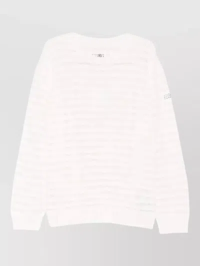Mm6 Maison Margiela Sheer Striped Crewneck Knitwear Long Sleeves In White