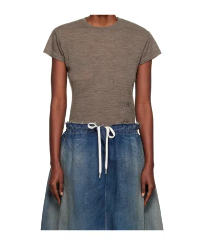 Mm6 Maison Margiela Sheer Wool Jersey T-shirt In Brown