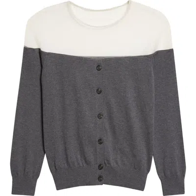 Mm6 Maison Margiela Knit Cardigan With Sheer Yoke In Cotton Dark Grey In Gray
