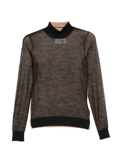 Mm6 Maison Margiela Sheer-knit High-neck Sweater In Brown