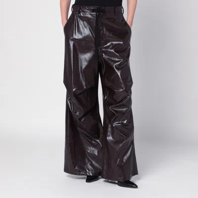 Mm6 Maison Margiela Shiny Burgundy Wide Trousers In Black