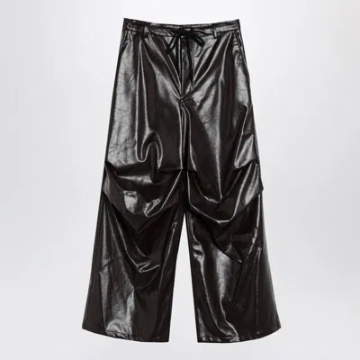 Mm6 Maison Margiela Shiny Burgundy Wide Trousers In Black