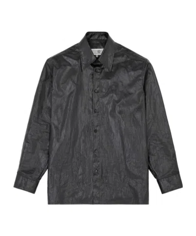 Mm6 Maison Margiela Shiny Coated Linen Shirt In Black