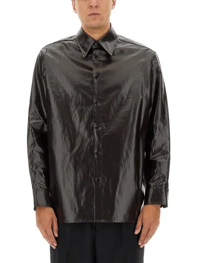 Mm6 Maison Margiela Shiny Linen Shirt In Burgundy