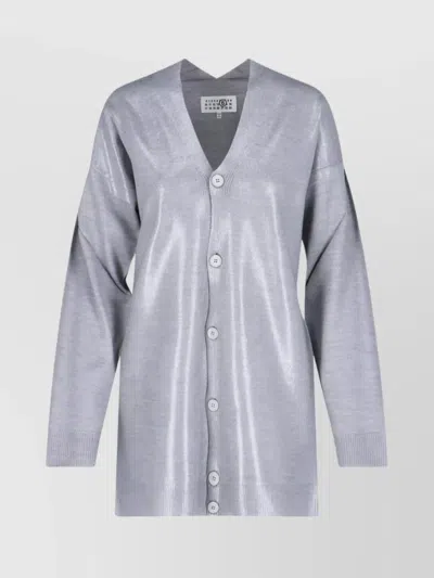 Mm6 Maison Margiela Shiny V Neck Knitwear With Long Sleeves In Grey