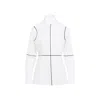 Mm6 Maison Margiela Stand-up Collar Off-white Cotton Shirt With Geometric Stripes In White