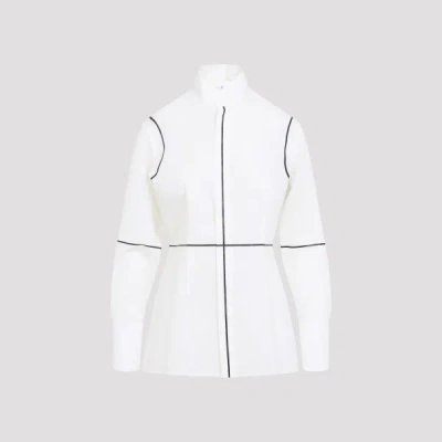 Mm6 Maison Margiela Stand-up Collar Off-white Cotton Shirt With Geometric Stripes