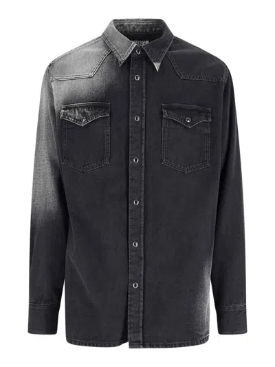 Mm6 Maison Margiela Western Style Denim Shirt Pockets In Black