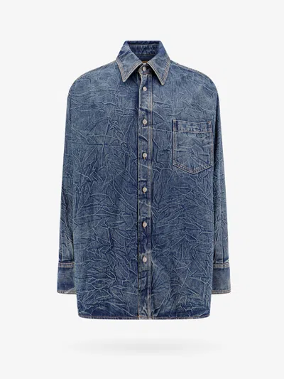 Mm6 Maison Margiela Blue Pittsburgh Crease Denim Shirt