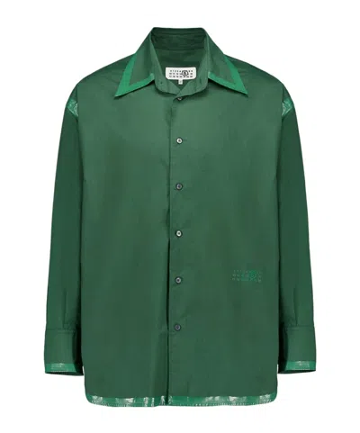 Mm6 Maison Margiela Drop Shoulder Coated-trim Shirt In Green