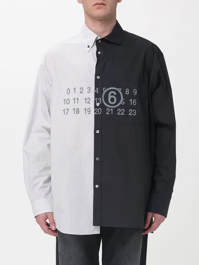Mm6 Maison Margiela Tailored Black Shirt With Pointed Collar And Button Cuffs In Multi