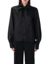 Mm6 Maison Margiela Ribbon Bow Back Satin Top In Black